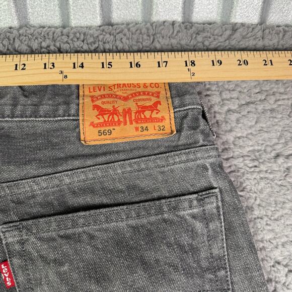Levis 569 Jeans Mens 34x32 (Fits 36x32) Gray Washed Denim Loose Straight Baggy - Picture 7 of 9
